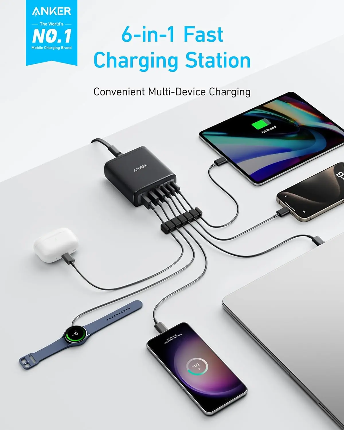 Anker Desktop Charger, Fast Charging USB C Charger, 112W Max 6-Port Charging Station, for iPhone, iPad, MacBook, Samsung and More (Cable Not Included) image 2
