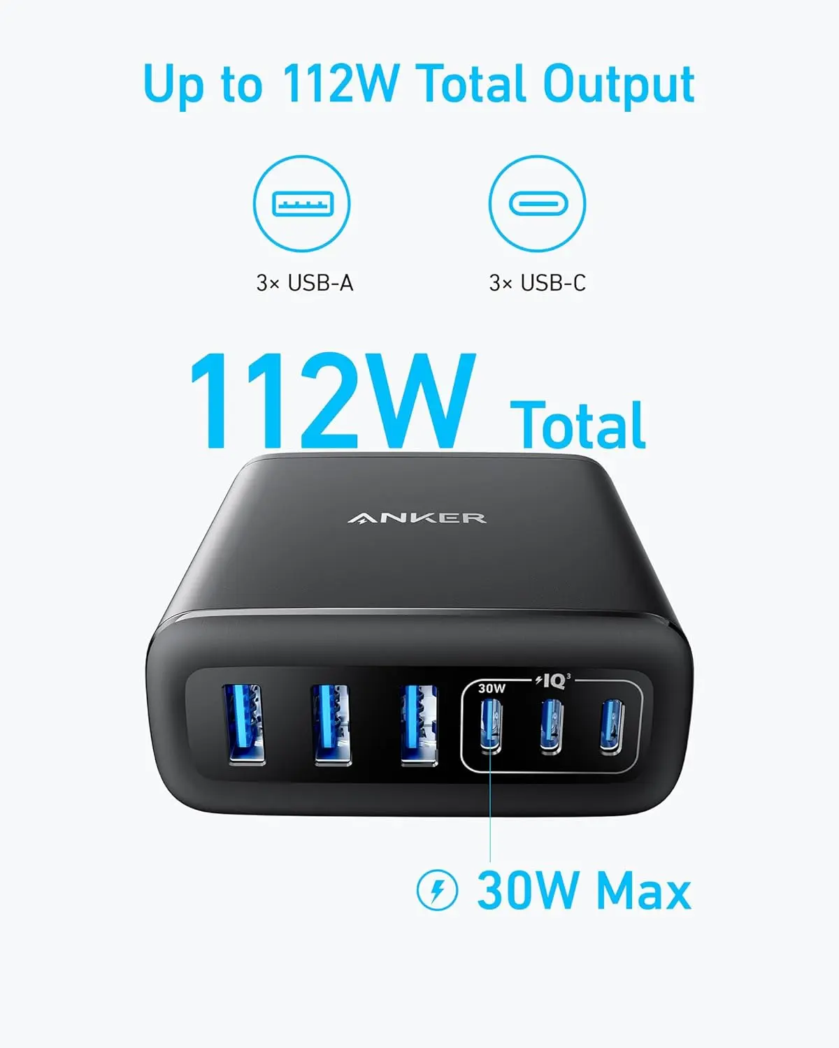 Anker Desktop Charger, Fast Charging USB C Charger, 112W Max 6-Port Charging Station, for iPhone, iPad, MacBook, Samsung and More (Cable Not Included) image 4