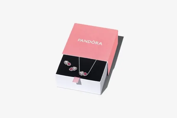 Red & Clear Double Halo Heart Gift Set Sterling silver image