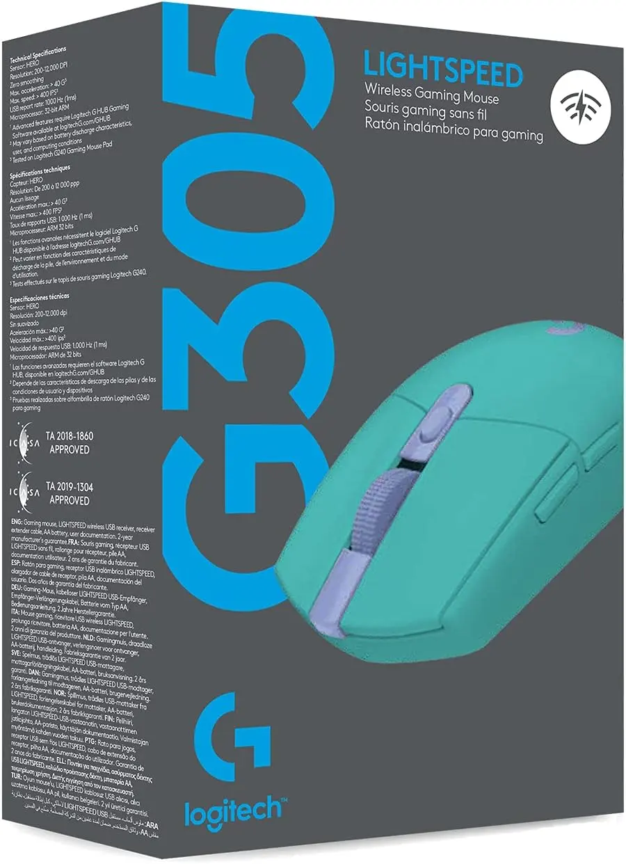 Logitech G305 LIGHTSPEED Wireless Gaming Mouse, Hero 12K Sensor, 12,000 DPI, Lightweight, 6 Programmable Buttons, 250h Battery Life, On-Board Memory, PC/Mac - Mint image 10