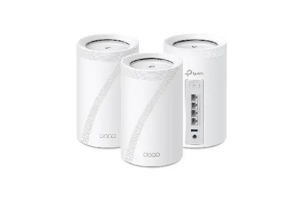 TP-Link 𝐃𝐞𝐜𝐨 BE63 Tri-Band WiFi 7 BE10000 Whole Home Mesh System - 6-Stream 10 Gbps, 4x2.5G Ports Wired Backhaul, 4x Smart Internal Antennas, VPN, MU-MIMO, HomeShield, Free Expert Support (3-Pack) image