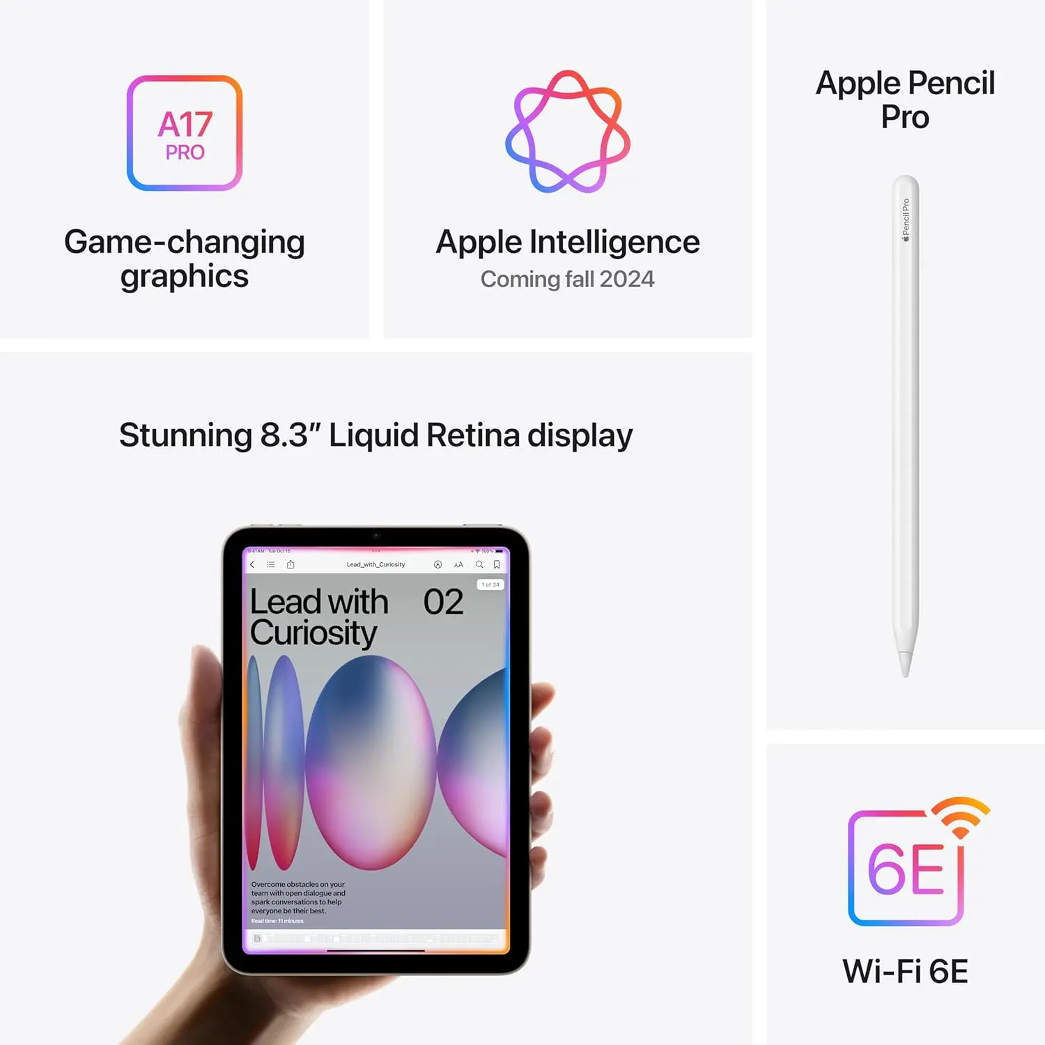 Apple iPad mini (A17 Pro): Apple Intelligence, 8.3-inch Liquid Retina Display, 128GB, Wi-Fi 6E, 12MP Front/12MP Back Camera, Touch ID, All-Day Battery Life — Space Gray image 4