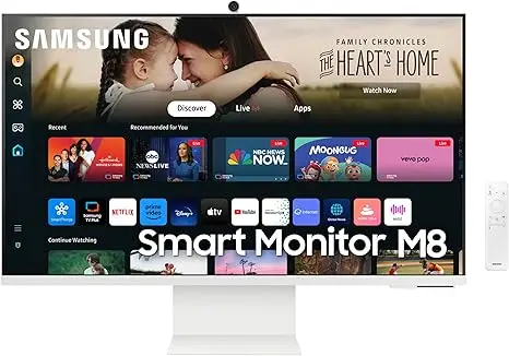 SAMSUNG 32-Inch M8 (M80D) Series 4K UHD Smart Monitor with Streaming TV, Speakers, HDR10+, AI Upscaling, USB-C, Ergonomic Stand, SlimFit Camera, Gaming Hub, LS32DM801UNXZA, 2024 image 1