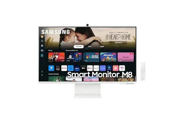 SAMSUNG 32-Inch M8 (M80D) Series 4K UHD Smart Monitor with Streaming TV, Speakers, HDR10+, AI Upscaling, USB-C, Ergonomic Stand, SlimFit Camera, Gaming Hub, LS32DM801UNXZA, 2024 image