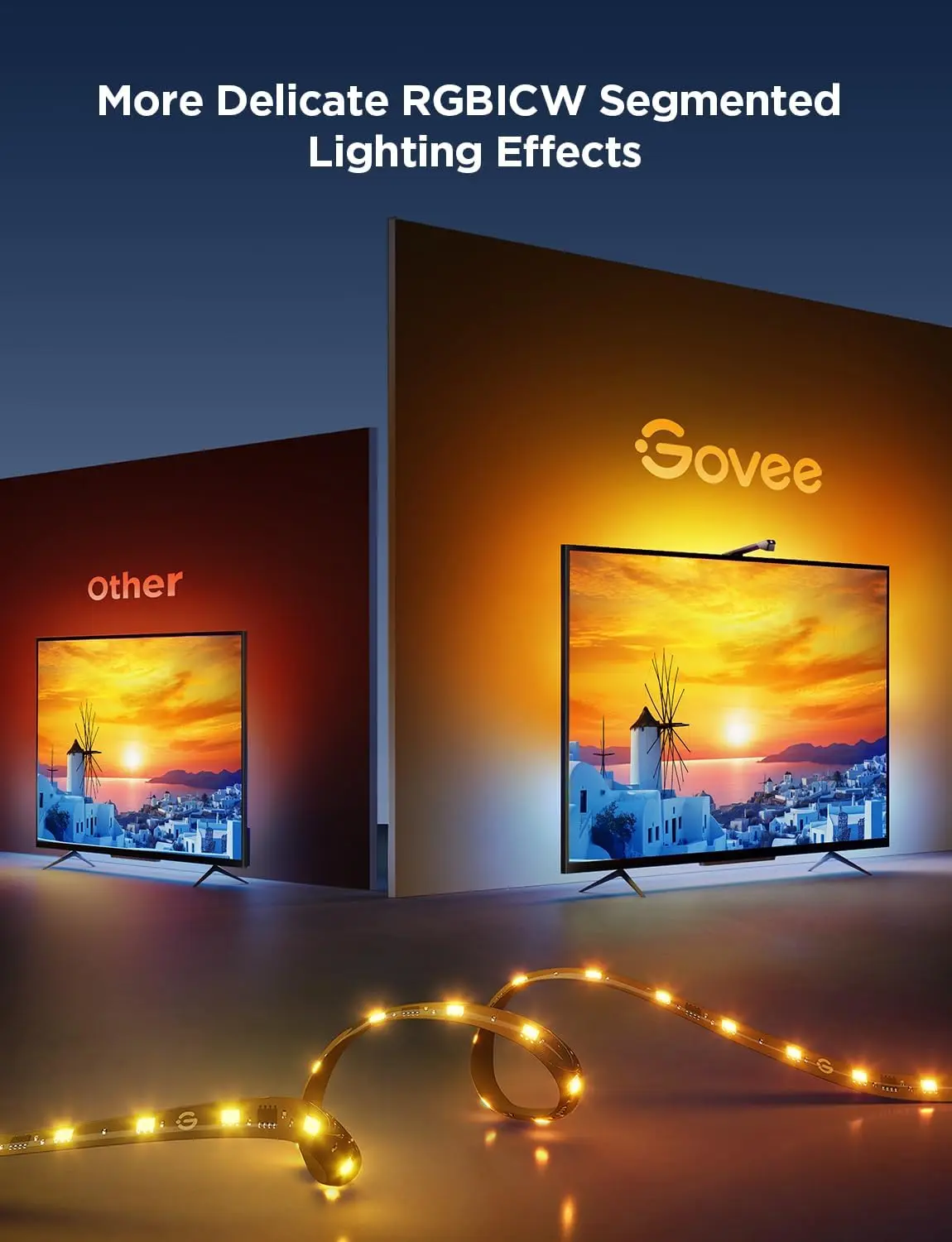 Govee TV Backlight 3 Lite with Fish-Eye Correction Function Sync to 55-65 Inch TVs, 11.8ft RGBICW Wi-Fi LED Strip Lights with Camera, 4 Colors in 1 Lamp Bead, Voice and APP Control, Adapter image 3