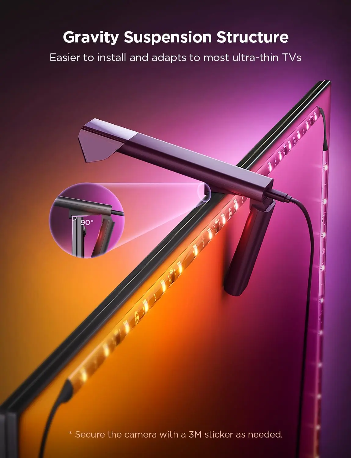 Govee TV Backlight 3 Lite with Fish-Eye Correction Function Sync to 55-65 Inch TVs, 11.8ft RGBICW Wi-Fi LED Strip Lights with Camera, 4 Colors in 1 Lamp Bead, Voice and APP Control, Adapter image 4