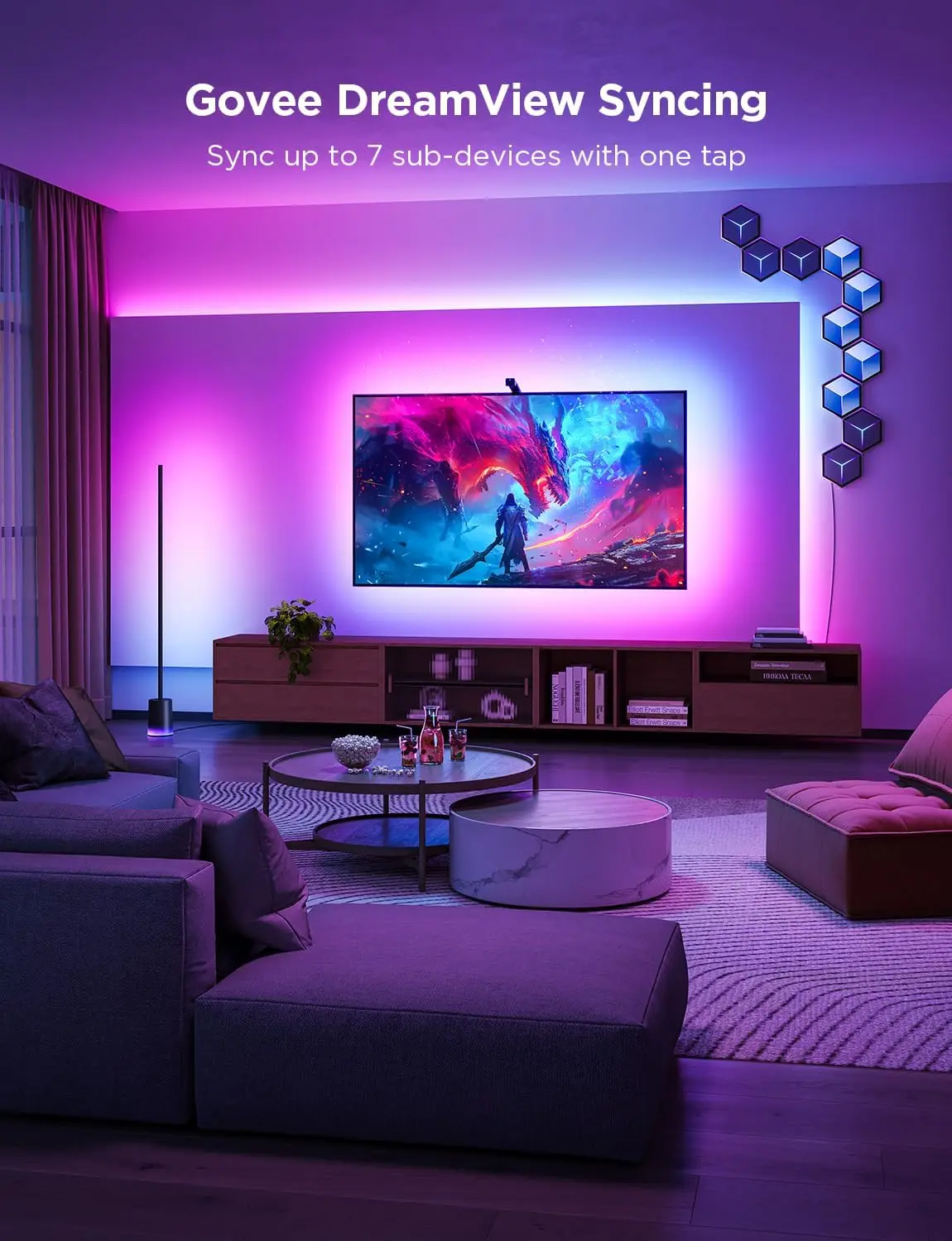 Govee TV Backlight 3 Lite with Fish-Eye Correction Function Sync to 55-65 Inch TVs, 11.8ft RGBICW Wi-Fi LED Strip Lights with Camera, 4 Colors in 1 Lamp Bead, Voice and APP Control, Adapter image 5