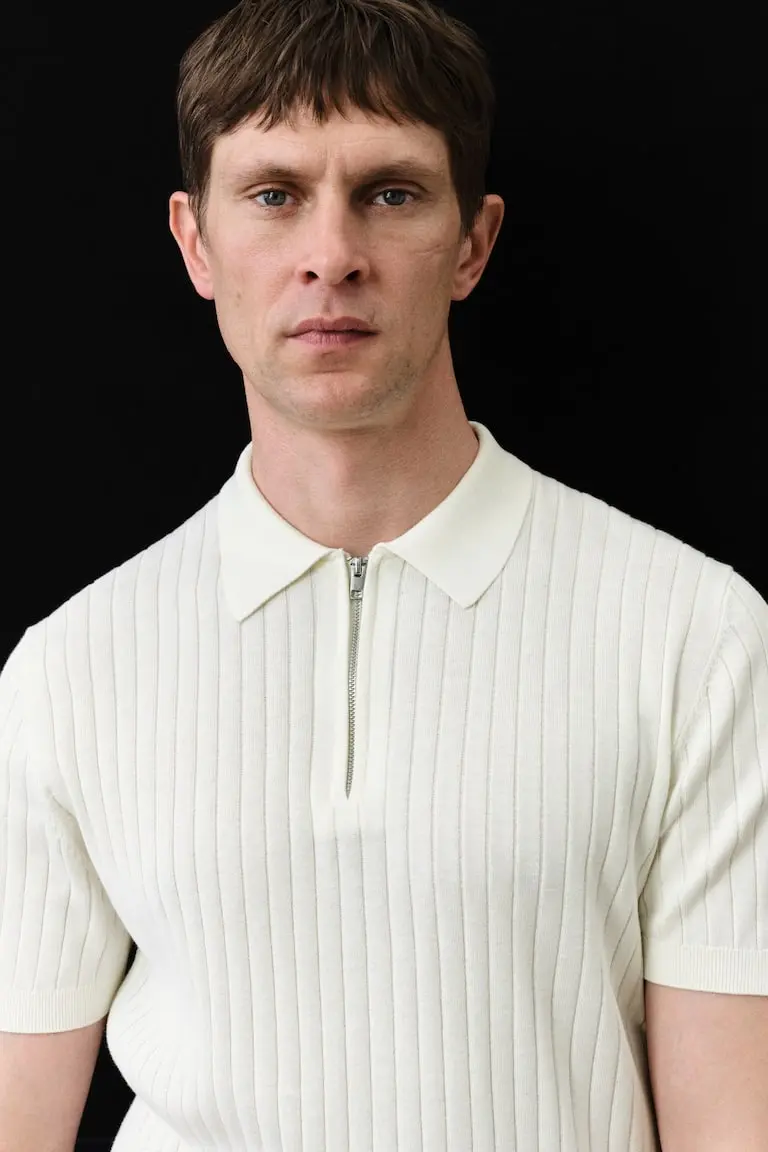 Slim-Fit Rib-Knit Polo Shirt image 1
