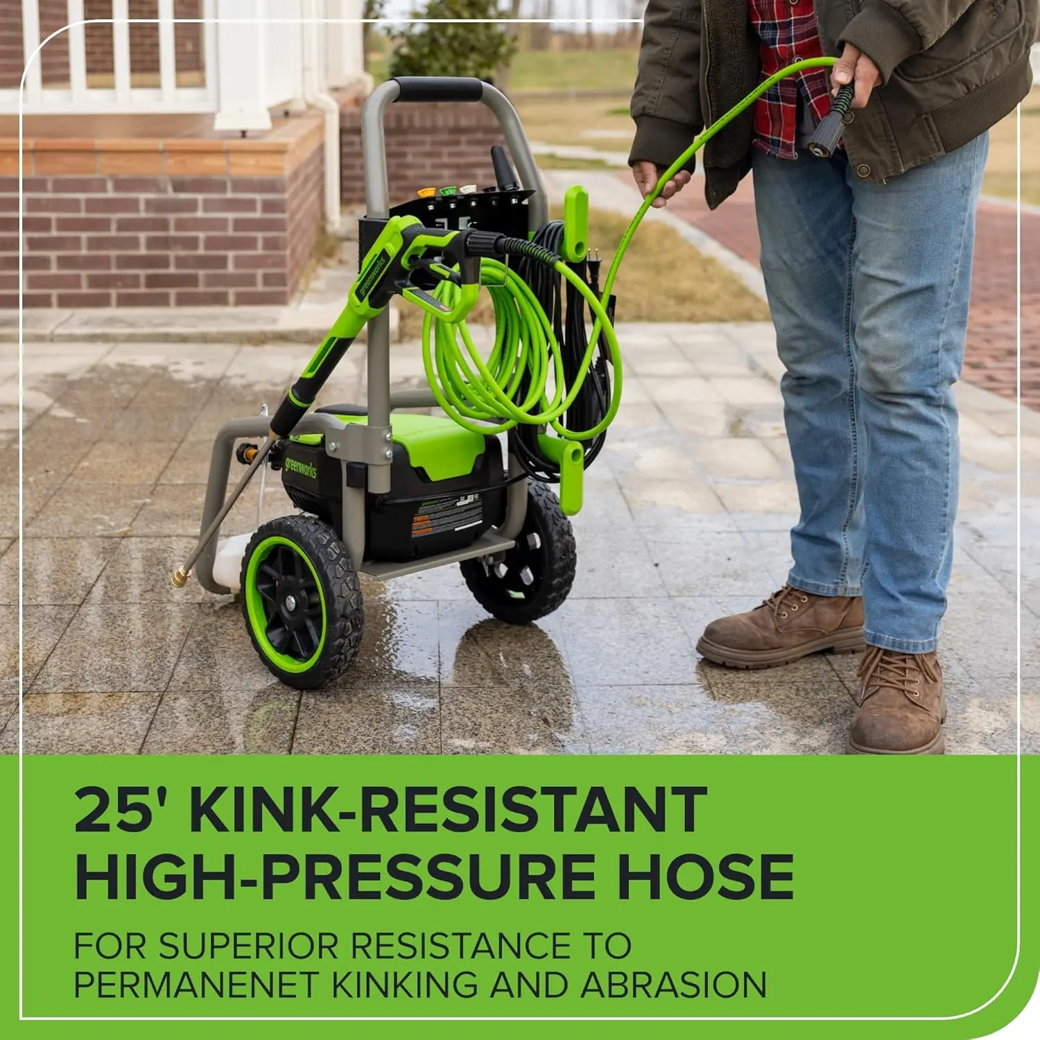 Greenworks Pro Brushless 3000 PSI (CSA Certified) 2.0 GPM Max / 1.1 GPM Electric Pressure Washer (Foldable Handles, Rugged Steel Frame, 25 FT Hose, 35 FT GFCI Power Cord) image 6