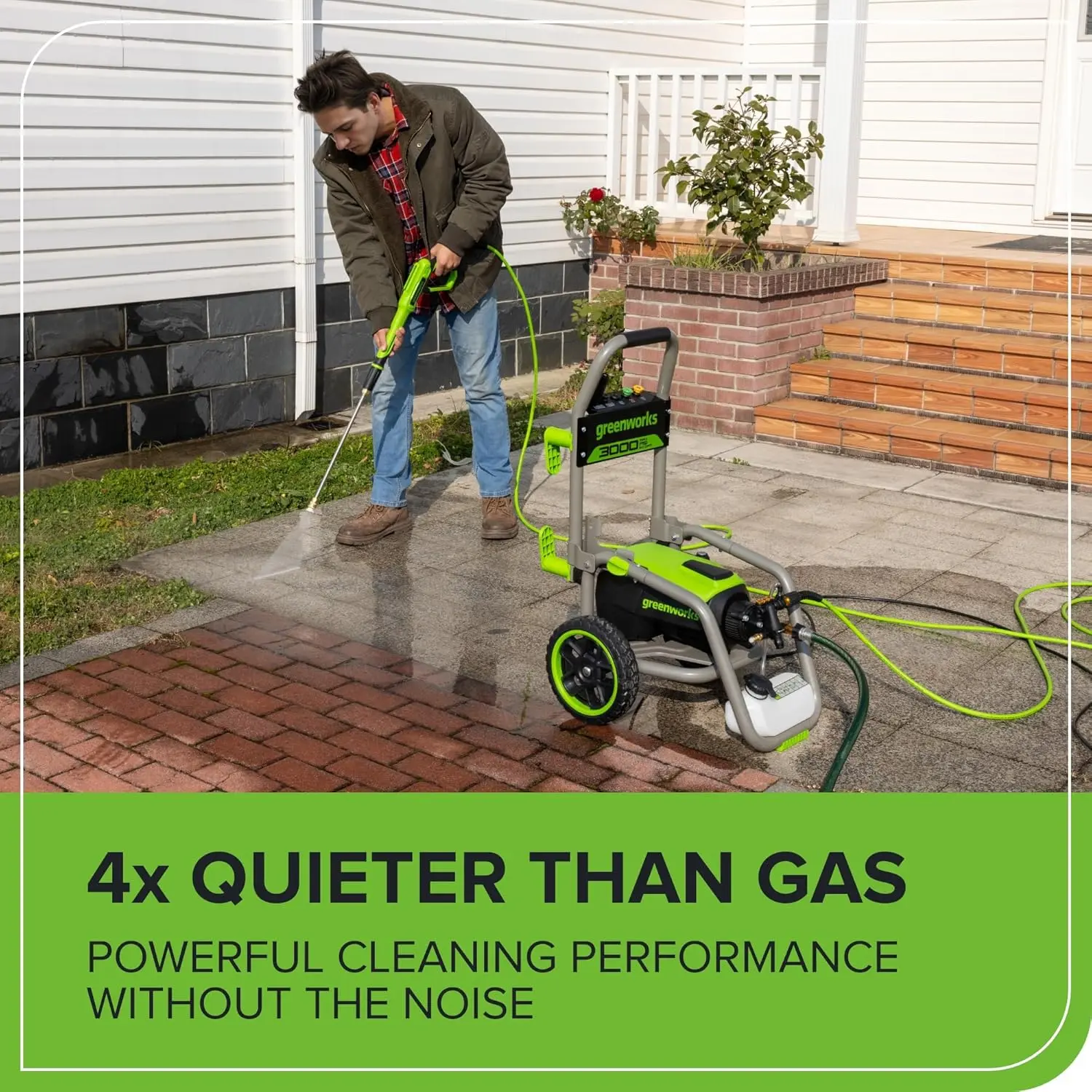 Greenworks Pro Brushless 3000 PSI (CSA Certified) 2.0 GPM Max / 1.1 GPM Electric Pressure Washer (Foldable Handles, Rugged Steel Frame, 25 FT Hose, 35 FT GFCI Power Cord) image 9