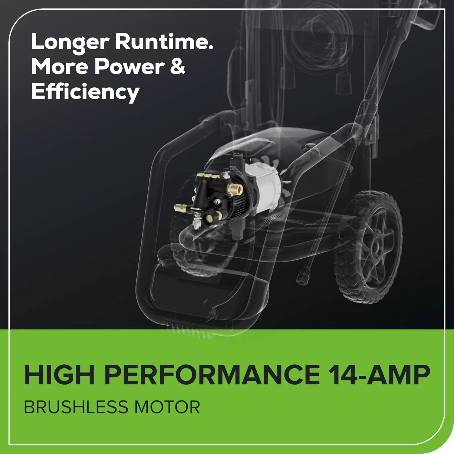 Greenworks Pro Brushless 3000 PSI (CSA Certified) 2.0 GPM Max / 1.1 GPM Electric Pressure Washer (Foldable Handles, Rugged Steel Frame, 25 FT Hose, 35 FT GFCI Power Cord) image 10