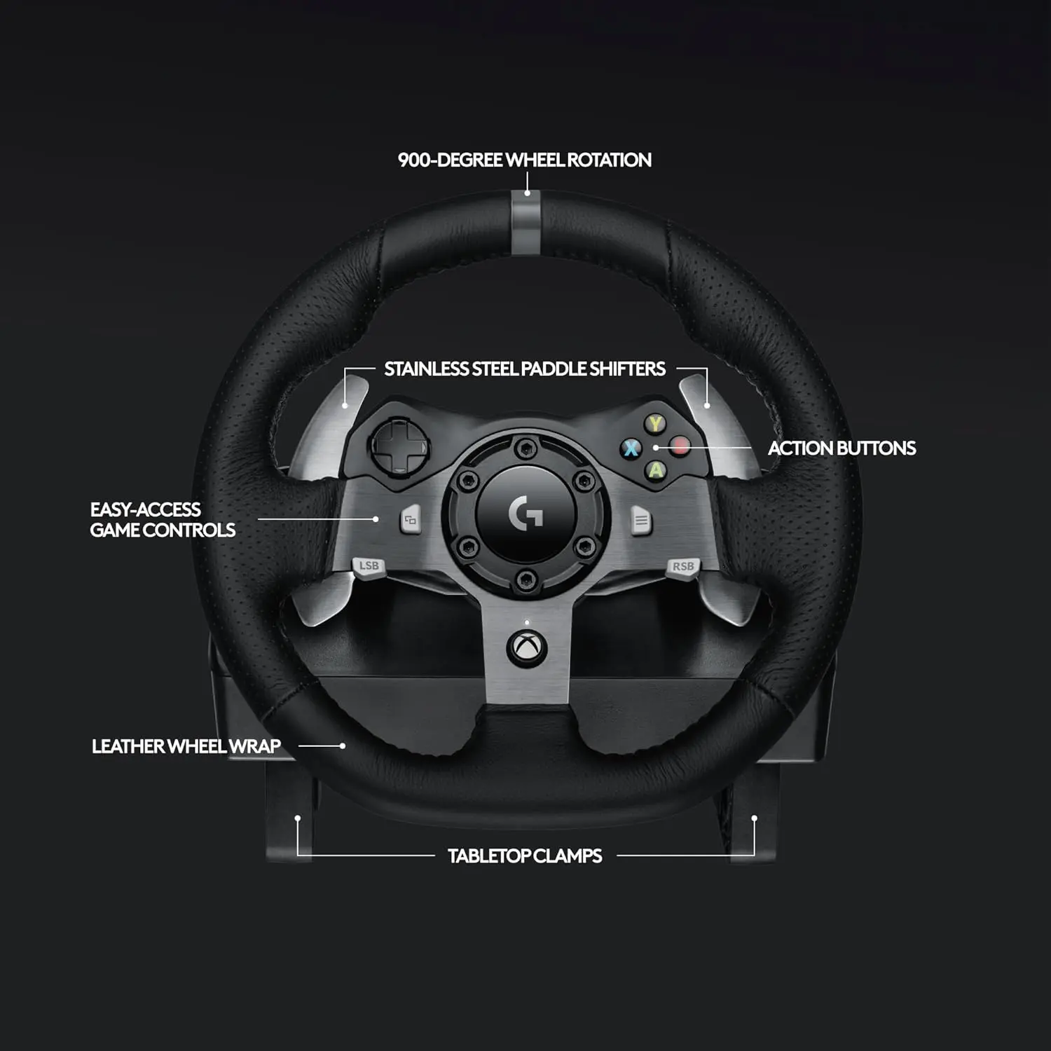 Logitech G920 Driving Force Racing Wheel and Floor Pedals, Real Force Feedback, Stainless Steel Paddle Shifters, Leather Steering Wheel Cover for Xbox Series X|S, Xbox One, PC, Mac - Black image 6