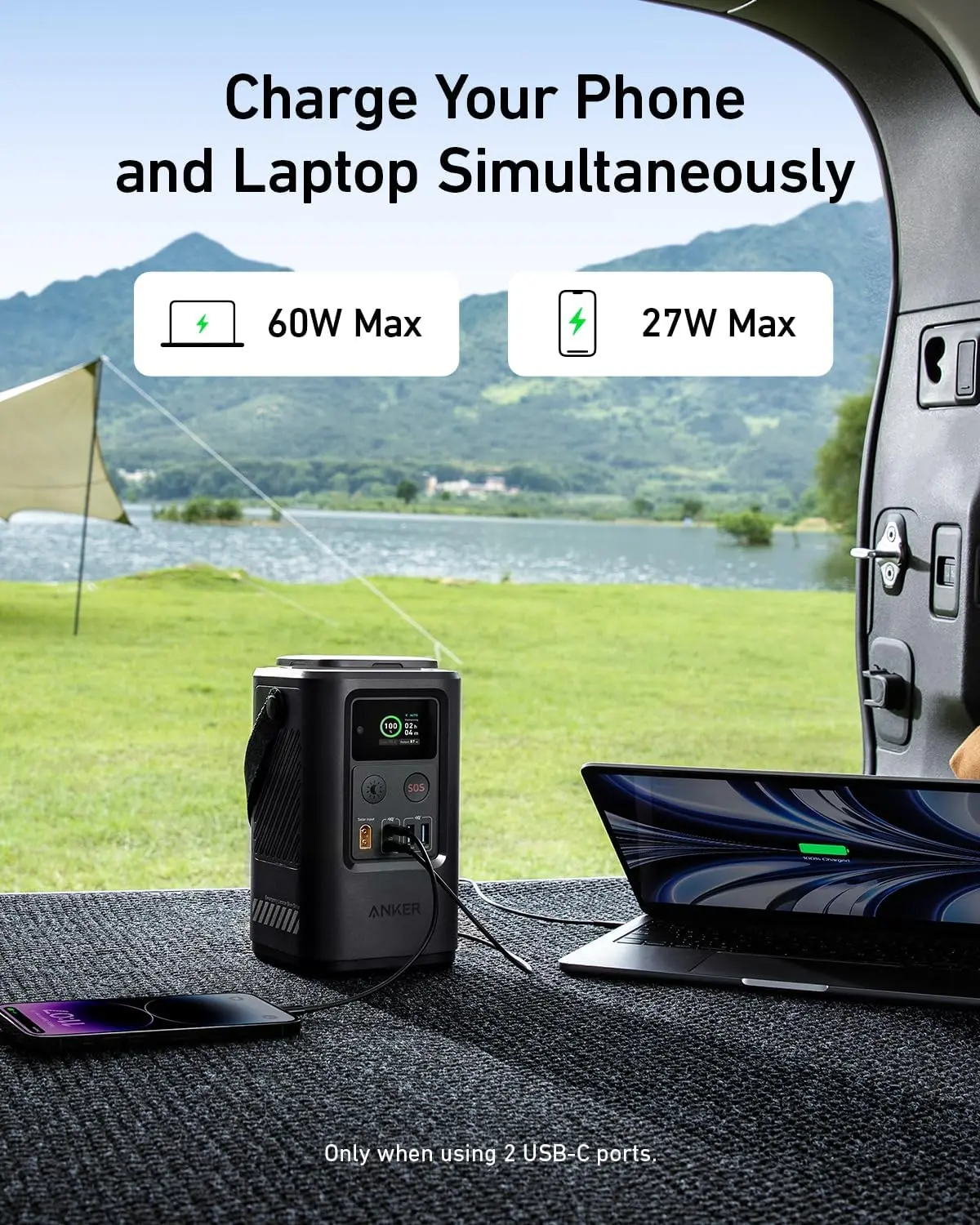 Anker Power Bank Power Station 60,000mAh,Portable Outdoor Generator 87W with Smart Digital Display, Retractable Auto Lighting and SOS Mode, Home Backup(PowerCore Reserve 192Wh) for Travel, Camping image 4