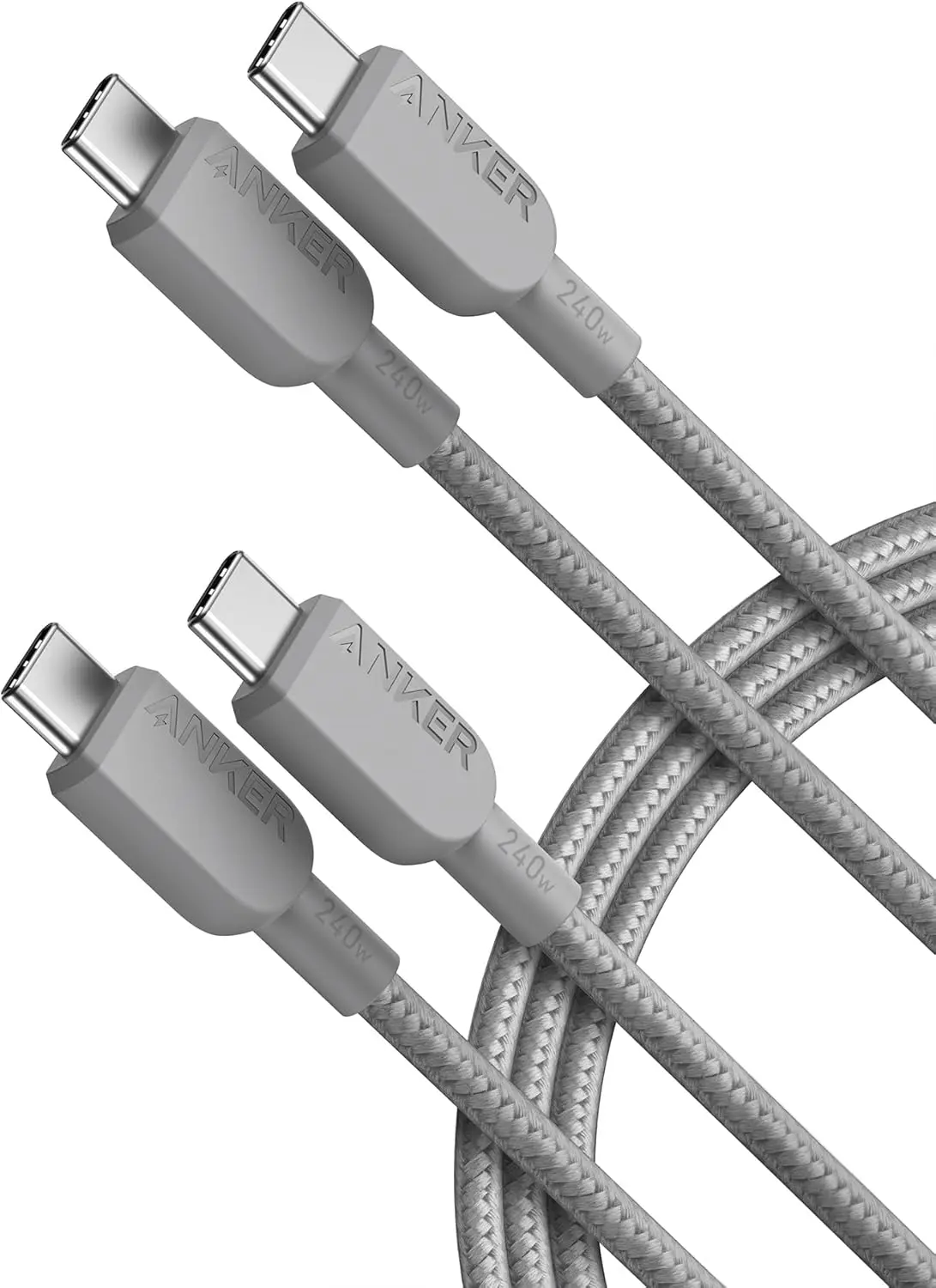 Anker USB C to USB C Cable (2Pack, 6FT),240W Type-C Fast Charging Cord for iPhone 16/15 Series,MacBook Pro 2020,iPad Air 4 and More (Grey) image 1