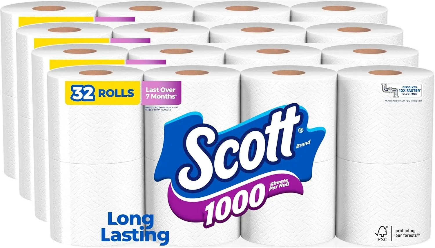 Scott 1000 Toilet Paper, 32 Rolls, Septic-Safe, 1-Ply Toilet Tissue image 1