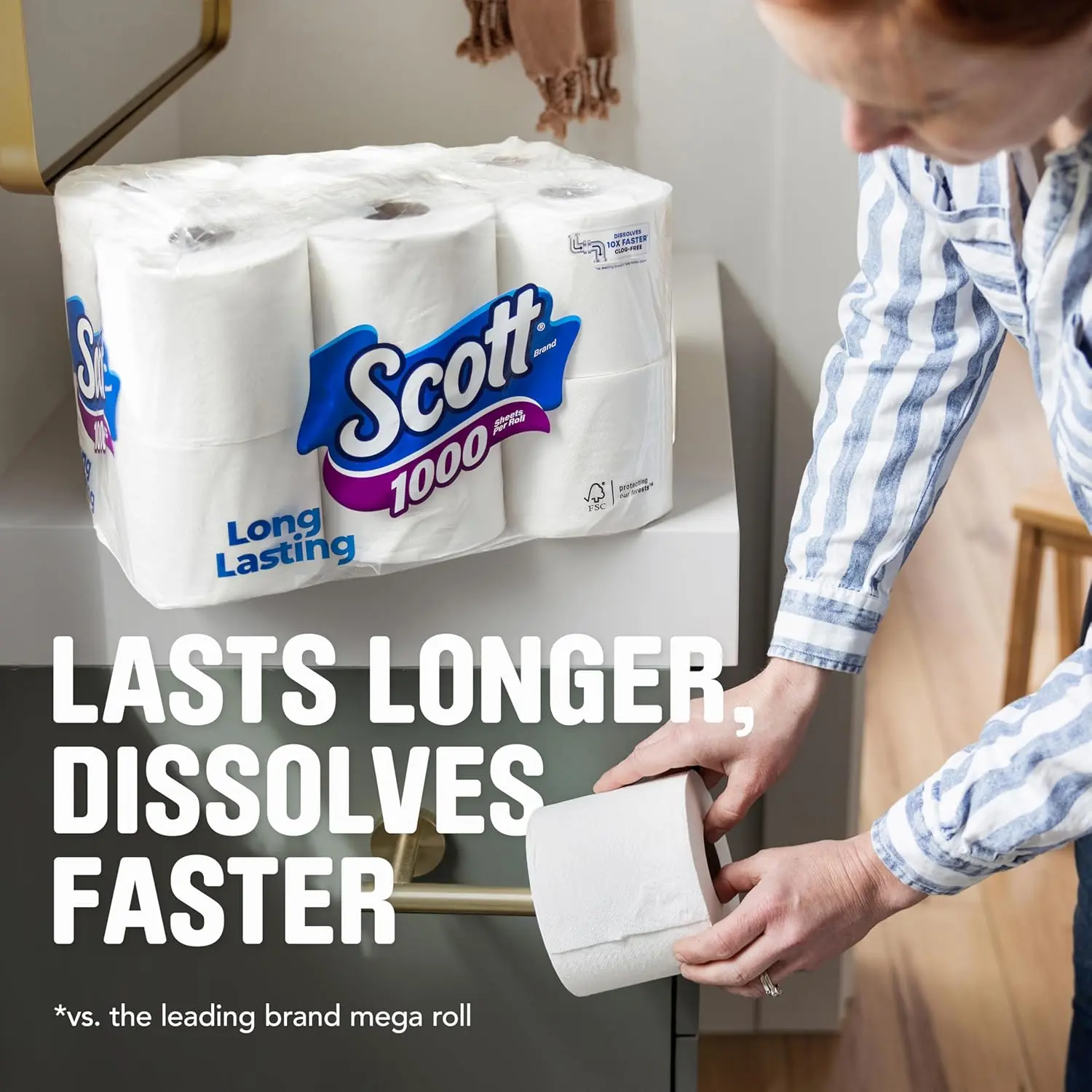 Scott 1000 Toilet Paper, 32 Rolls, Septic-Safe, 1-Ply Toilet Tissue image 3