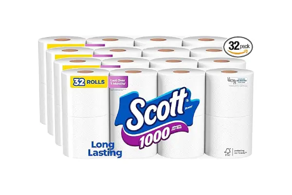 Scott 1000 Toilet Paper, 32 Rolls, Septic-Safe, 1-Ply Toilet Tissue image