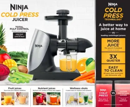 Ninja® Cold Press Juicer Pro Powerful Slow Juicer, 150 Watts, Total Pulp Control, Cloud Silver, JC100 image 13