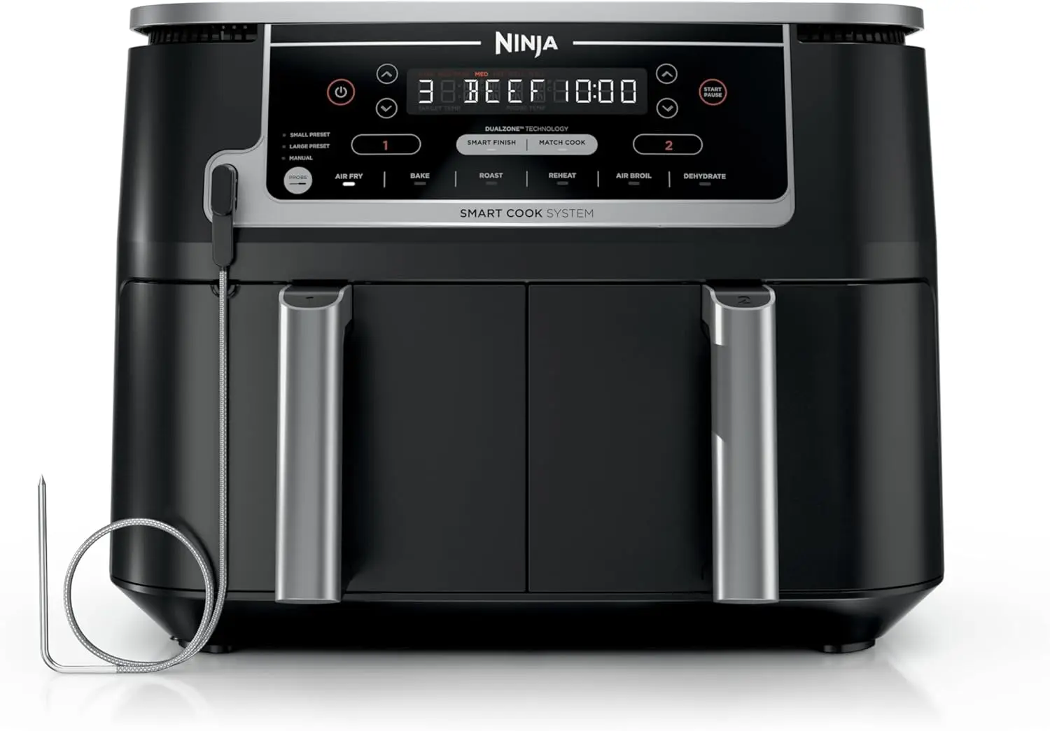 Ninja Foodi 10QT 6-in-1 DualZone Smart XL Air Fryer, 2 Independent 5QT Baskets, Smart Cook Thermometer, Match Cook, Smart Finish, Air Fry, Roast, Bake, Dehydrate, Reheat, Grey, DZ550 image 1