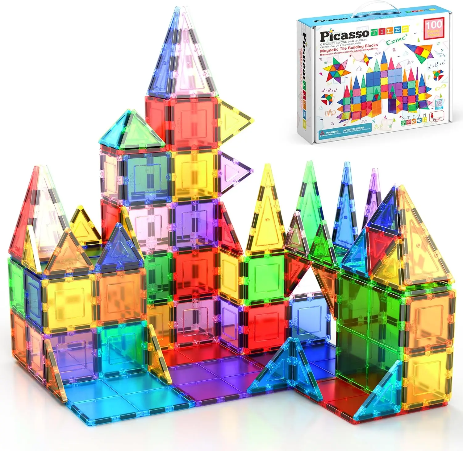 PicassoTiles 100 Piece Set 100pcs Magnet Building Tiles Clear Magnetic 3D Blocks Construction Playboards, Creativity Beyond Imagination, Inspirational, Recreational, Educational Conventional image 1
