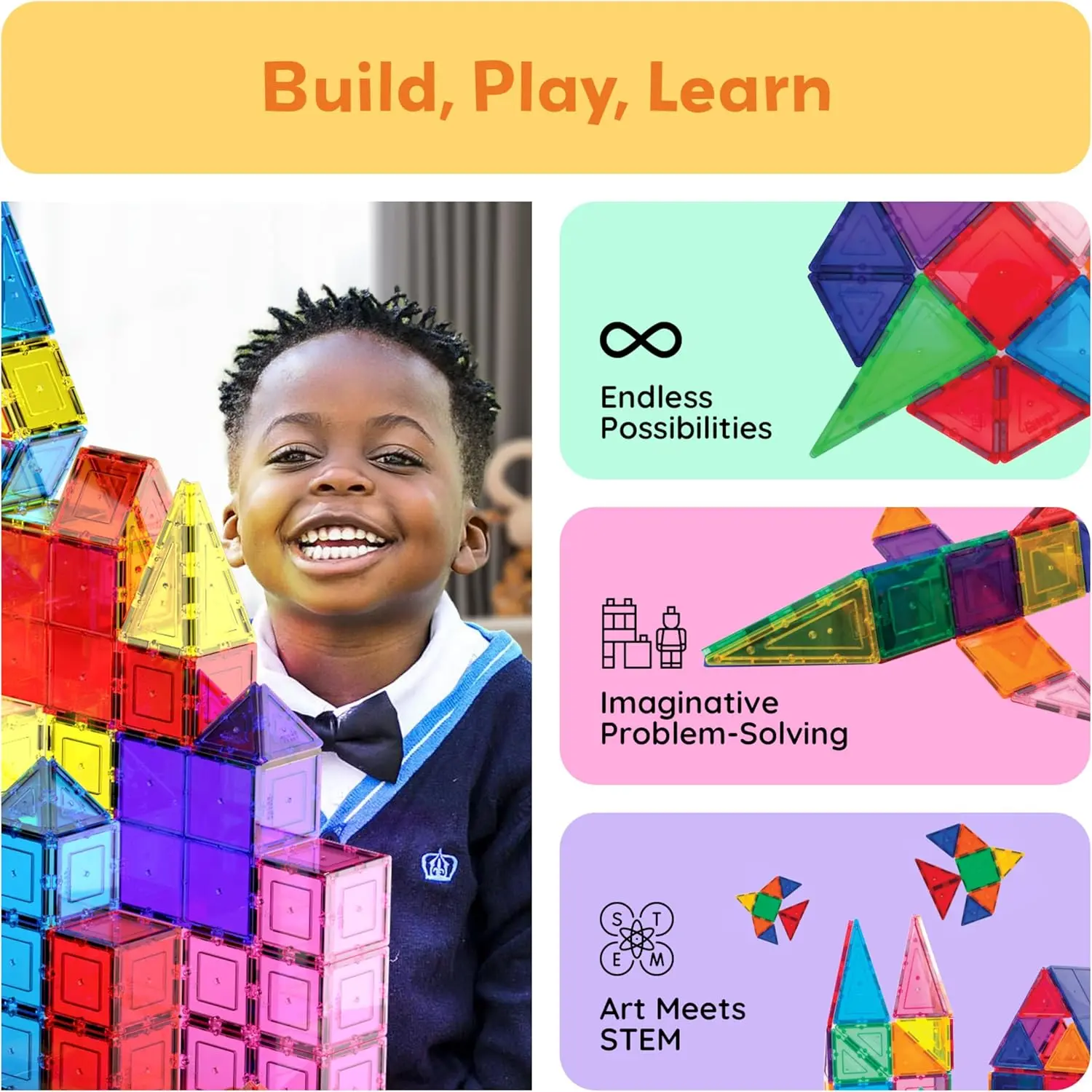 PicassoTiles 100 Piece Set 100pcs Magnet Building Tiles Clear Magnetic 3D Blocks Construction Playboards, Creativity Beyond Imagination, Inspirational, Recreational, Educational Conventional image 2