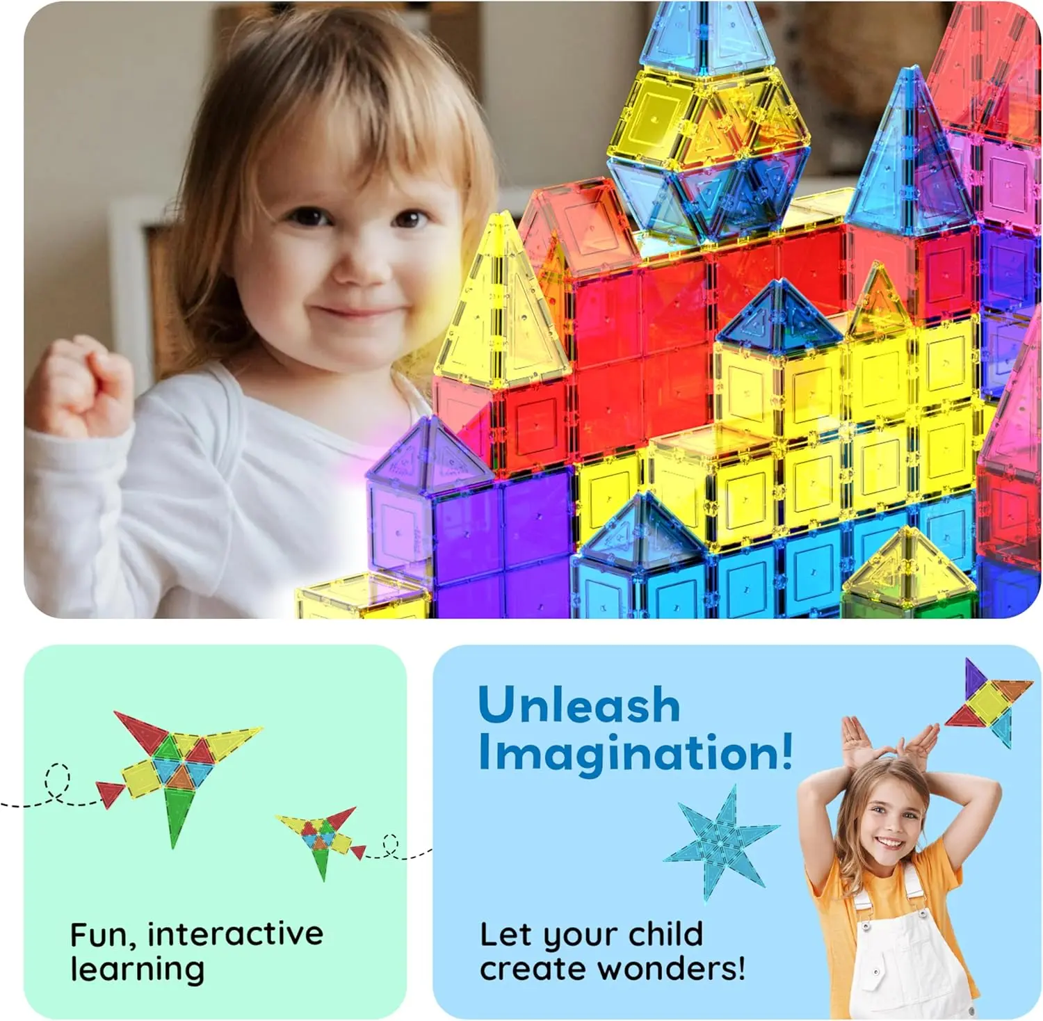 PicassoTiles 100 Piece Set 100pcs Magnet Building Tiles Clear Magnetic 3D Blocks Construction Playboards, Creativity Beyond Imagination, Inspirational, Recreational, Educational Conventional image 3