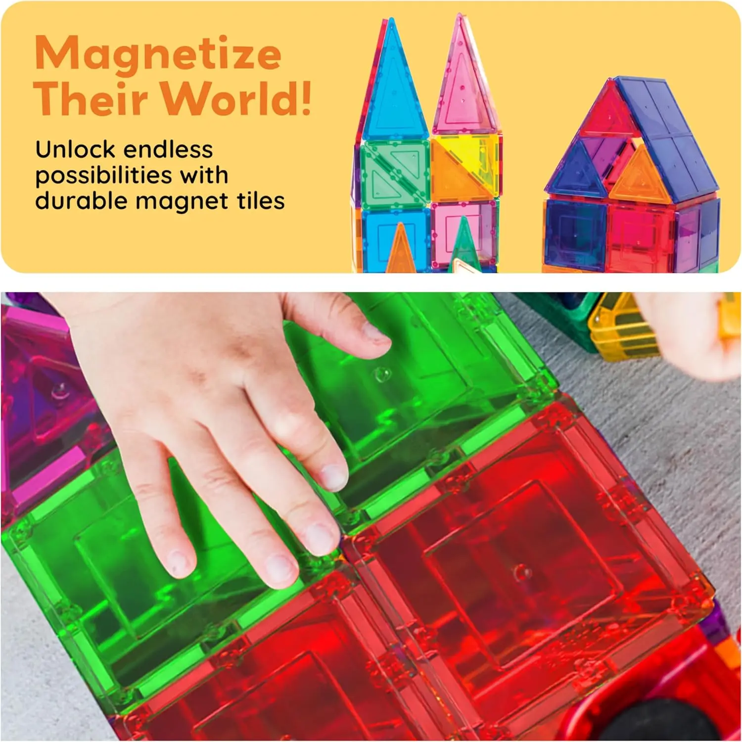 PicassoTiles 100 Piece Set 100pcs Magnet Building Tiles Clear Magnetic 3D Blocks Construction Playboards, Creativity Beyond Imagination, Inspirational, Recreational, Educational Conventional image 5