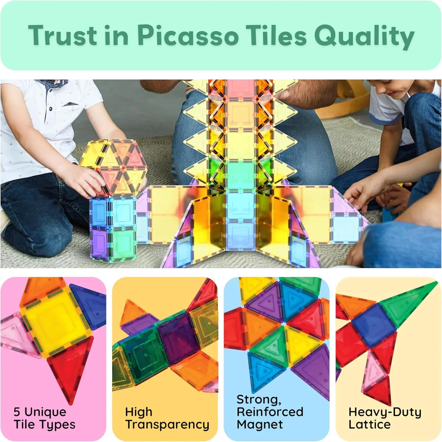 PicassoTiles 100 Piece Set 100pcs Magnet Building Tiles Clear Magnetic 3D Blocks Construction Playboards, Creativity Beyond Imagination, Inspirational, Recreational, Educational Conventional image 6