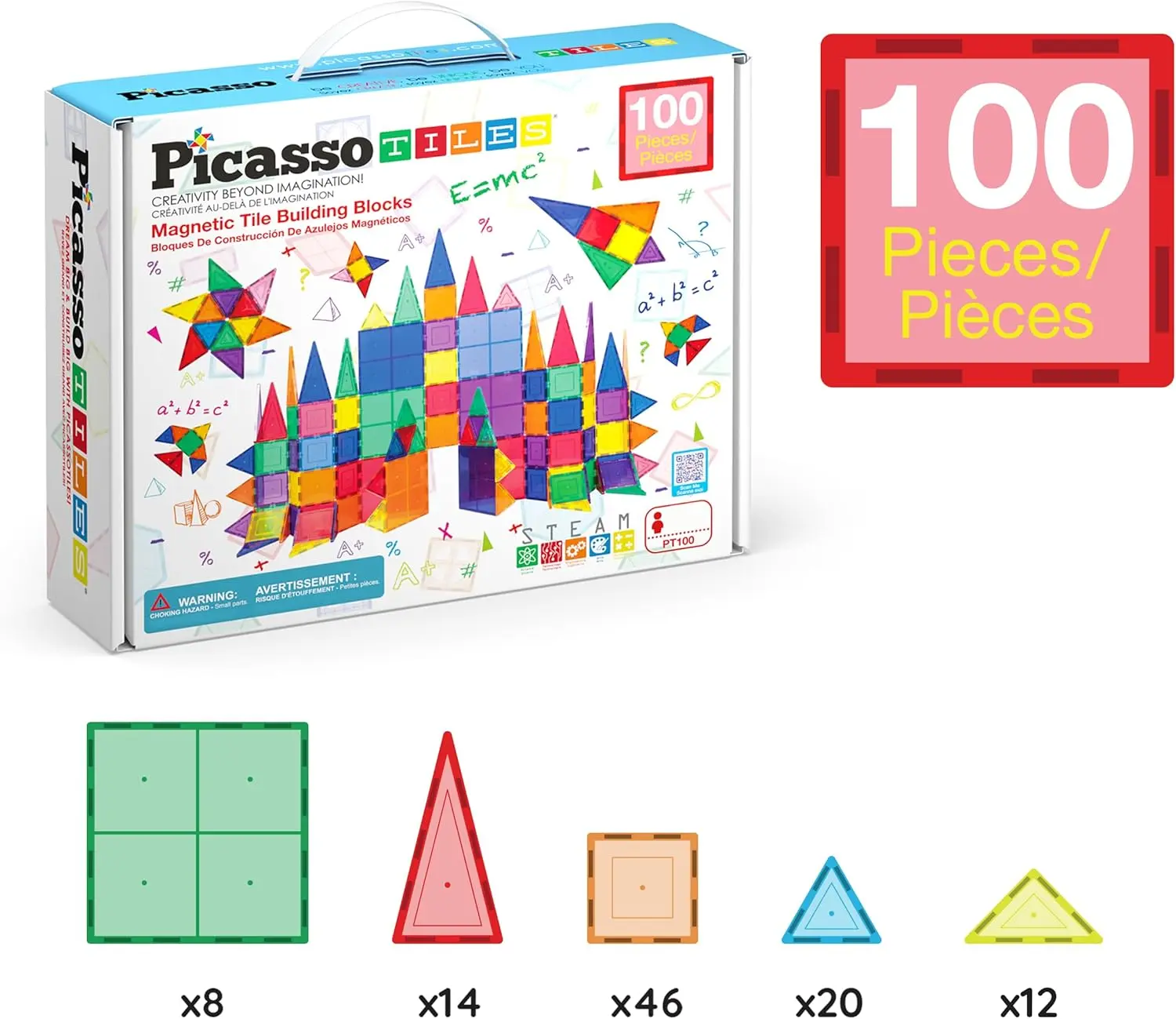 PicassoTiles 100 Piece Set 100pcs Magnet Building Tiles Clear Magnetic 3D Blocks Construction Playboards, Creativity Beyond Imagination, Inspirational, Recreational, Educational Conventional image 7
