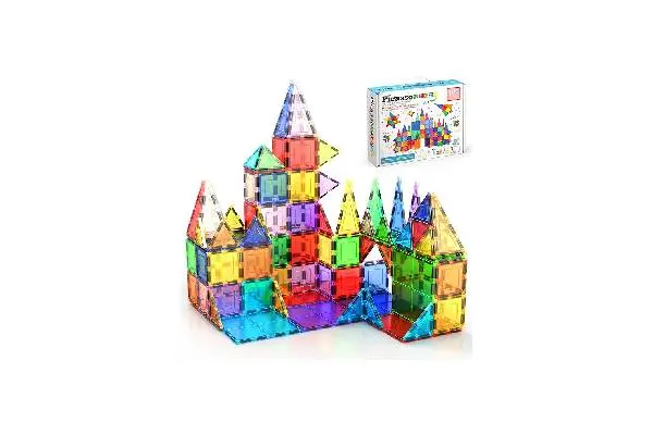 PicassoTiles 100 Piece Set 100pcs Magnet Building Tiles Clear Magnetic 3D Blocks Construction Playboards, Creativity Beyond Imagination, Inspirational, Recreational, Educational Conventional image