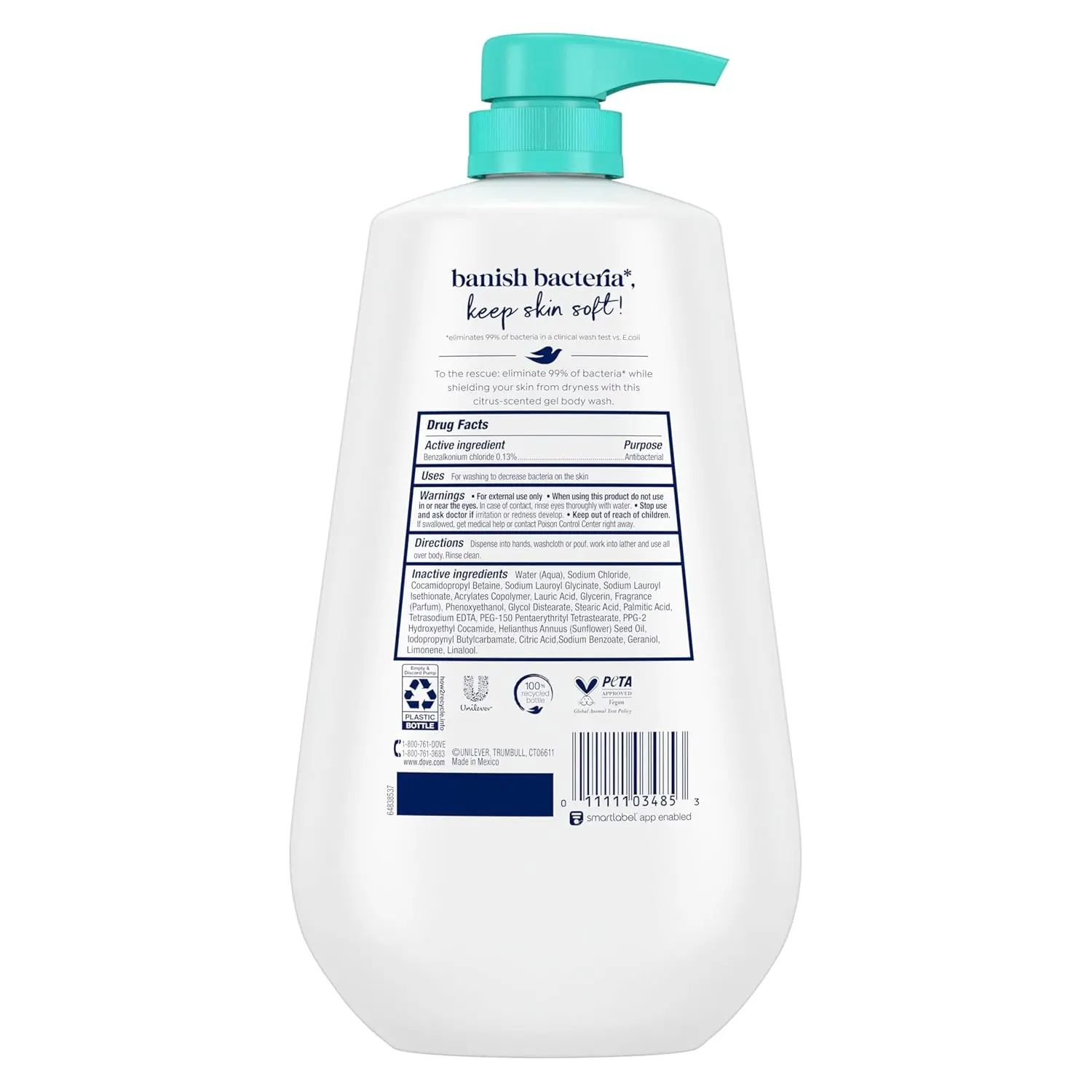 Dove Body Wash with Pump Antibacterial For All Skin Types Protects from Dryness 30.6 oz image 2