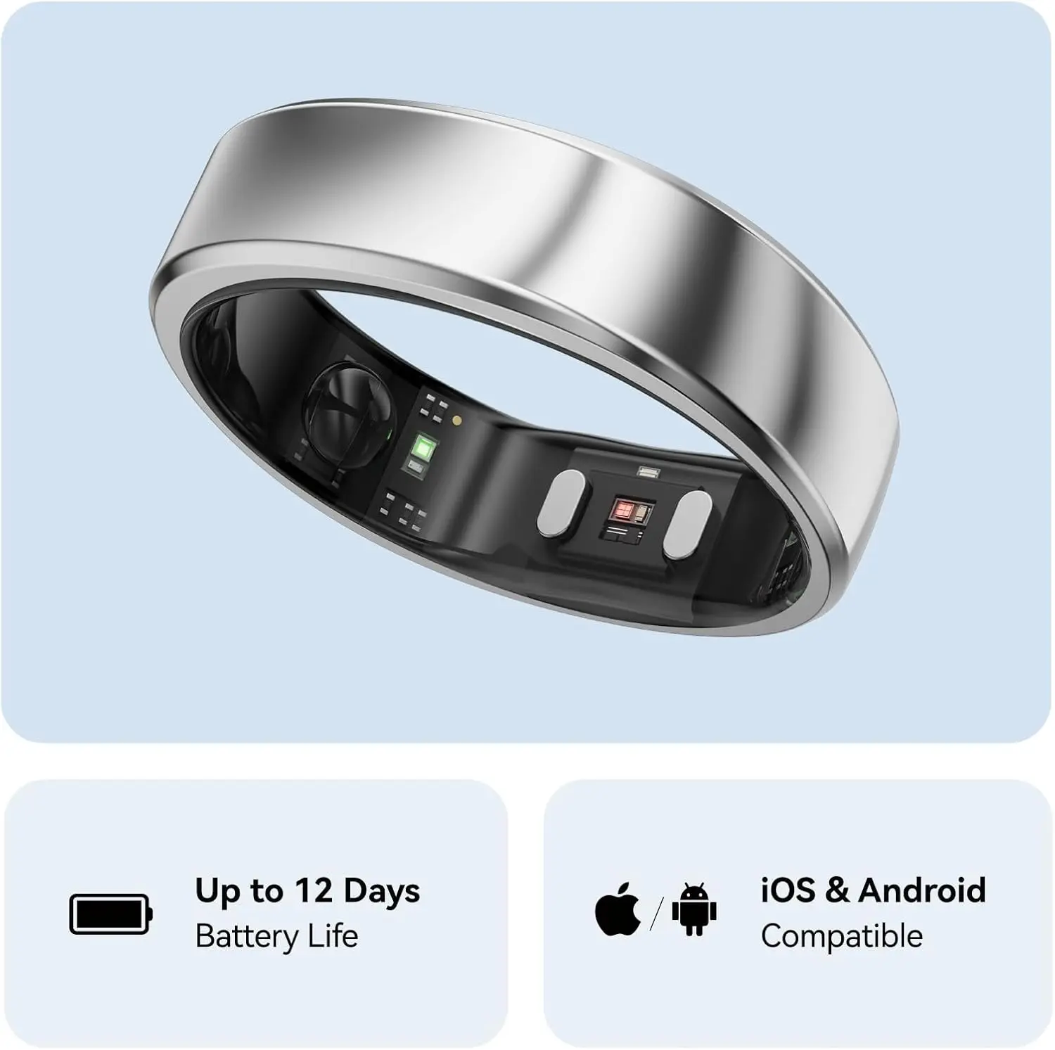 RingConn Gen 2, World’s First Smart Ring with Sleep Apnea Monitoring, No APP Subscription, 12-Day Battery Life, Stress/Heart Rate/Women's Health Tracker, Android & iOS Compatible (Silver, Size 10) image 6