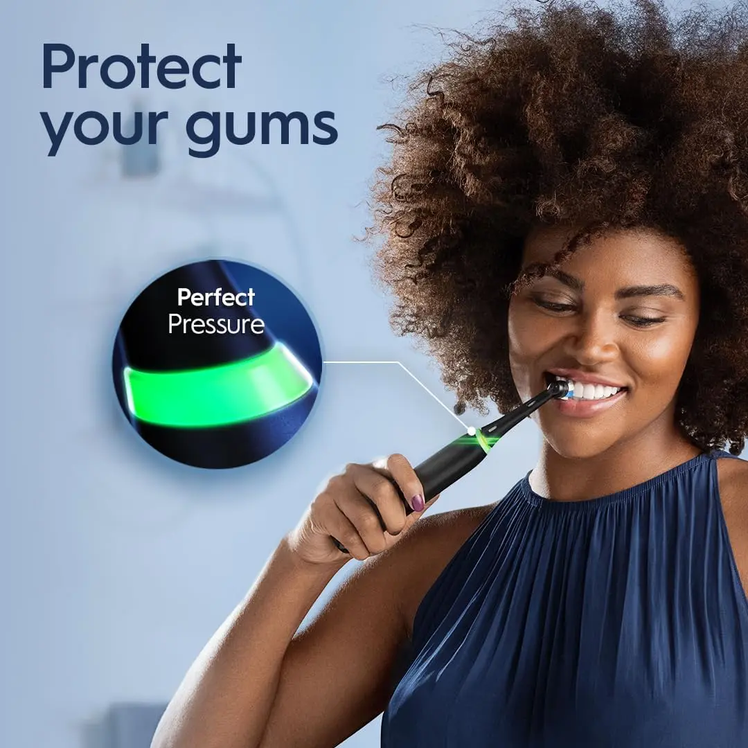Oral-B iO Deep Clean Rechargeable Electric Powered Toothbrush, Icy Blue with iO Series 3 Limited, 2 Brush Heads and Travel Case - Pressure Sensor to Protect Gums - 3 Cleaning Settings - 2 Minute Timer image 3