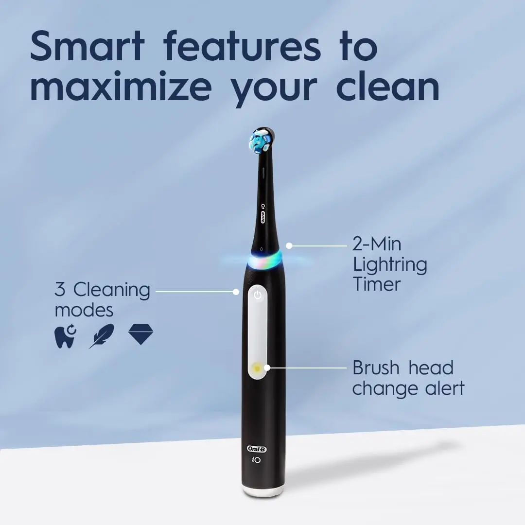Oral-B iO Deep Clean Rechargeable Electric Powered Toothbrush, Icy Blue with iO Series 3 Limited, 2 Brush Heads and Travel Case - Pressure Sensor to Protect Gums - 3 Cleaning Settings - 2 Minute Timer image 5