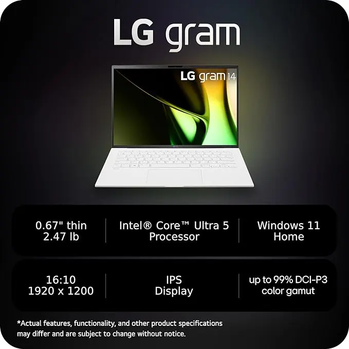 LG gram 14-Inch Lightweight Laptop Intel Evo Edition - Intel Core Ultra 5 Processor Windows 11 Home 8GB RAM 512GB SSD - White image 2