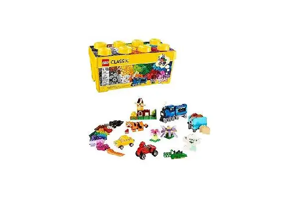 LEGO Classic Medium Creative Brick Box 10696 Building Toy Set - Featuring Storage, Includes Train, Car, and a Tiger Figure, and Playset for Kids, Boys, and Girls Ages 4-99 image