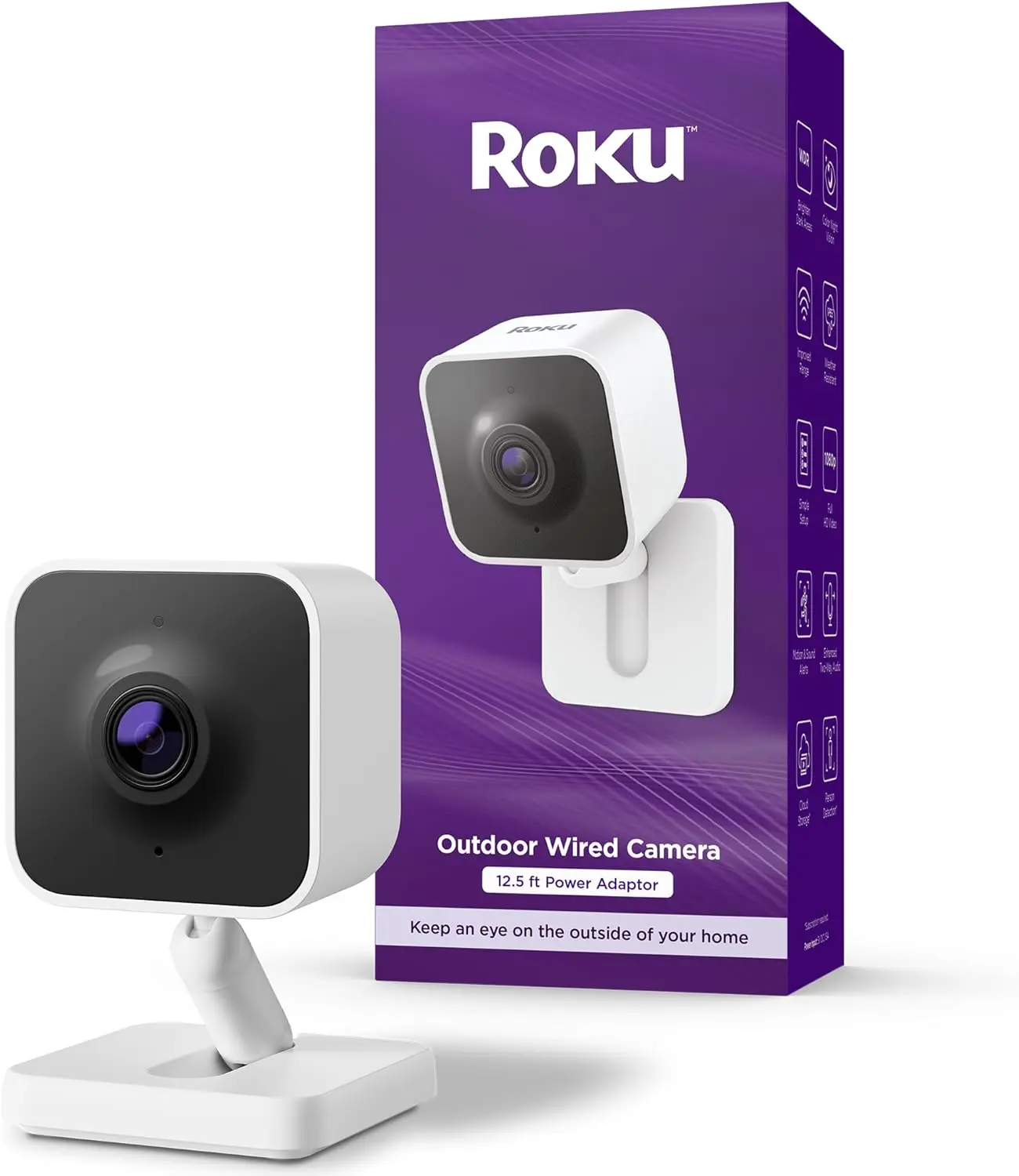 Roku Outdoor Camera - Home Security - IP65 Weather Resistant Wired Security Camera & Pet Monitor with 1080p HD Night Vision, Works with Alexa & Google, WDR, Motion & Sound Detection image 1