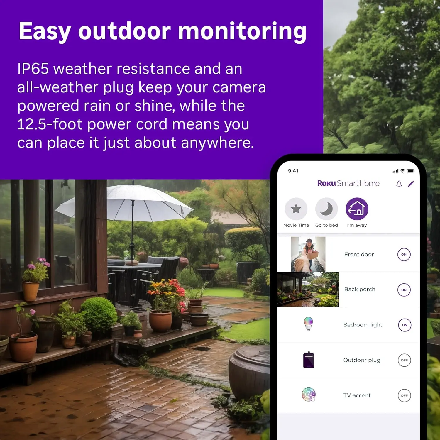 Roku Outdoor Camera - Home Security - IP65 Weather Resistant Wired Security Camera & Pet Monitor with 1080p HD Night Vision, Works with Alexa & Google, WDR, Motion & Sound Detection image 2