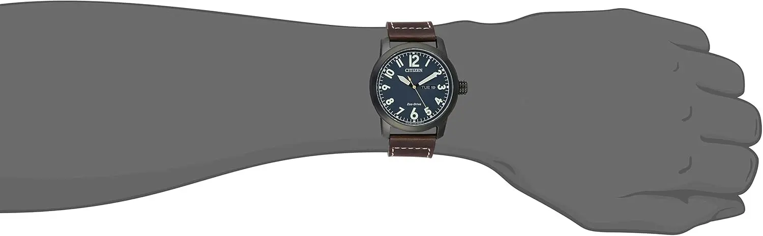 Citizen Men's Eco-Drive Weekender Garrison Field Watch in Black IP Stainless Steel with Brown Leather strap, Navy Dial (Model: BM8478-01L) image 4