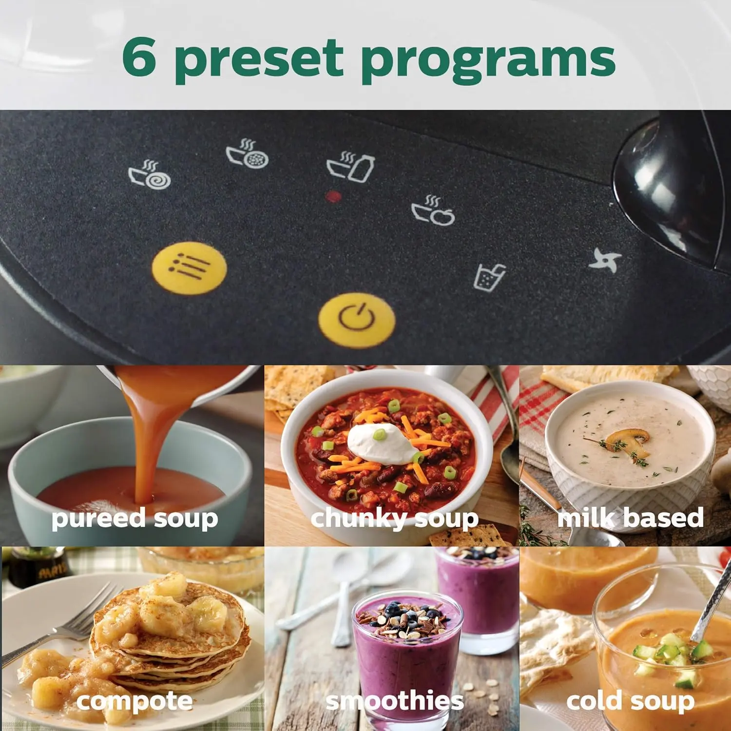 Philips Viva Collection SoupMaker, 1.2 L, Makes 2-4 servings, 6 Pre-set Programs, SoupPro Technology, Soup in Less than 18 Minutes, Eeasy Clean, Recipe Book, Black and Stainless Steel (HR2204/70) image 3