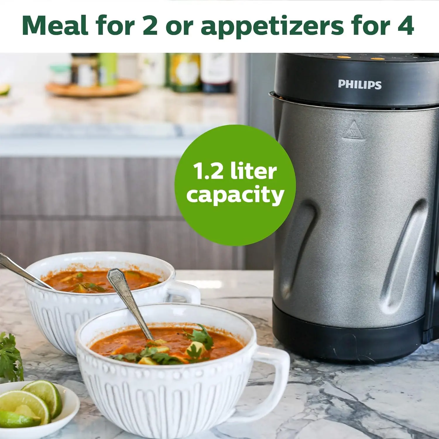 Philips Viva Collection SoupMaker, 1.2 L, Makes 2-4 servings, 6 Pre-set Programs, SoupPro Technology, Soup in Less than 18 Minutes, Eeasy Clean, Recipe Book, Black and Stainless Steel (HR2204/70) image 5