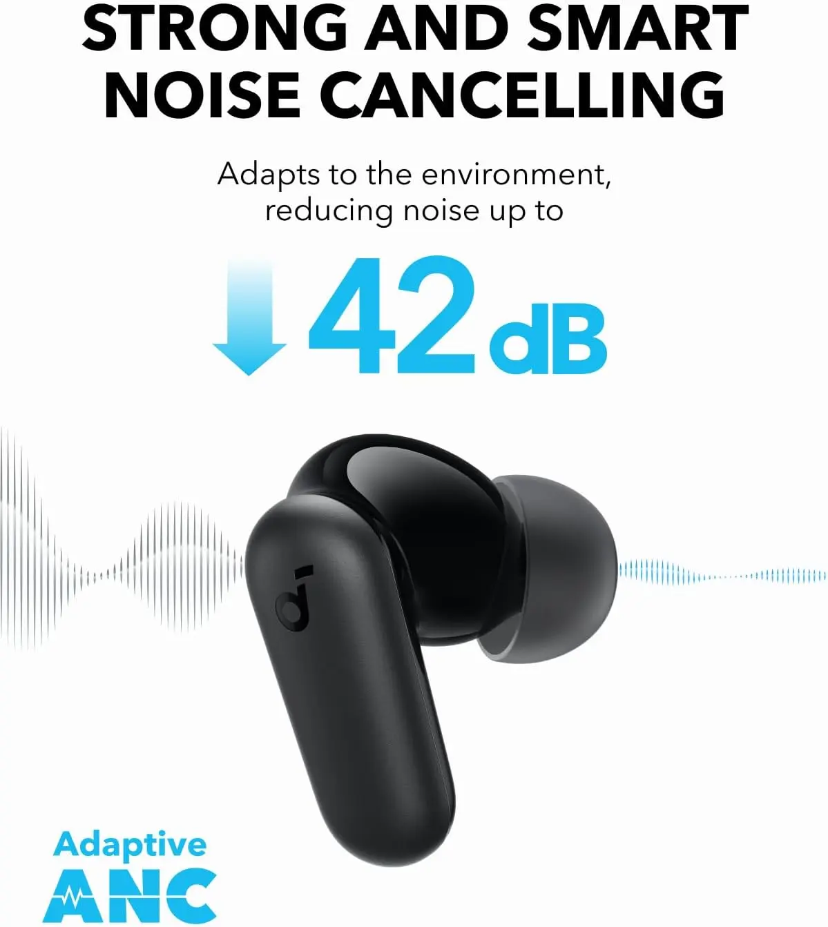 Soundcore P30i by Anker Noise Cancelling Earbuds, Strong and Smart Noise Cancelling, Powerful Bass, 45H Playtime, 2-in-1 Case and Phone Stand, IP54, Wireless Earbuds, Bluetooth 5.4 (Black) image 6
