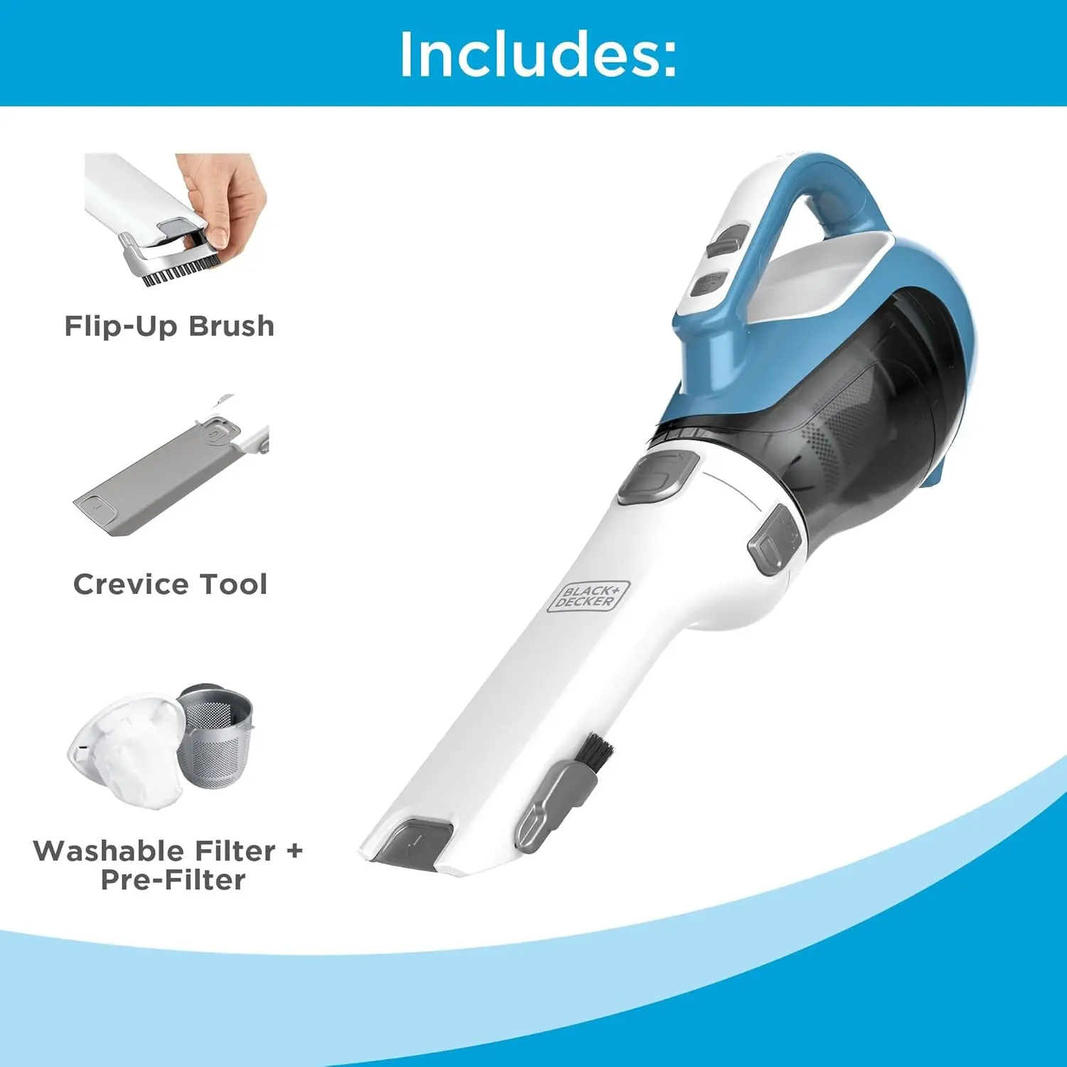 BLACK+DECKER dustbuster AdvancedClean Cordless Handheld Vacuum, Compact Home and Car Vacuum with Crevice Tool (CHV1410L) image 2