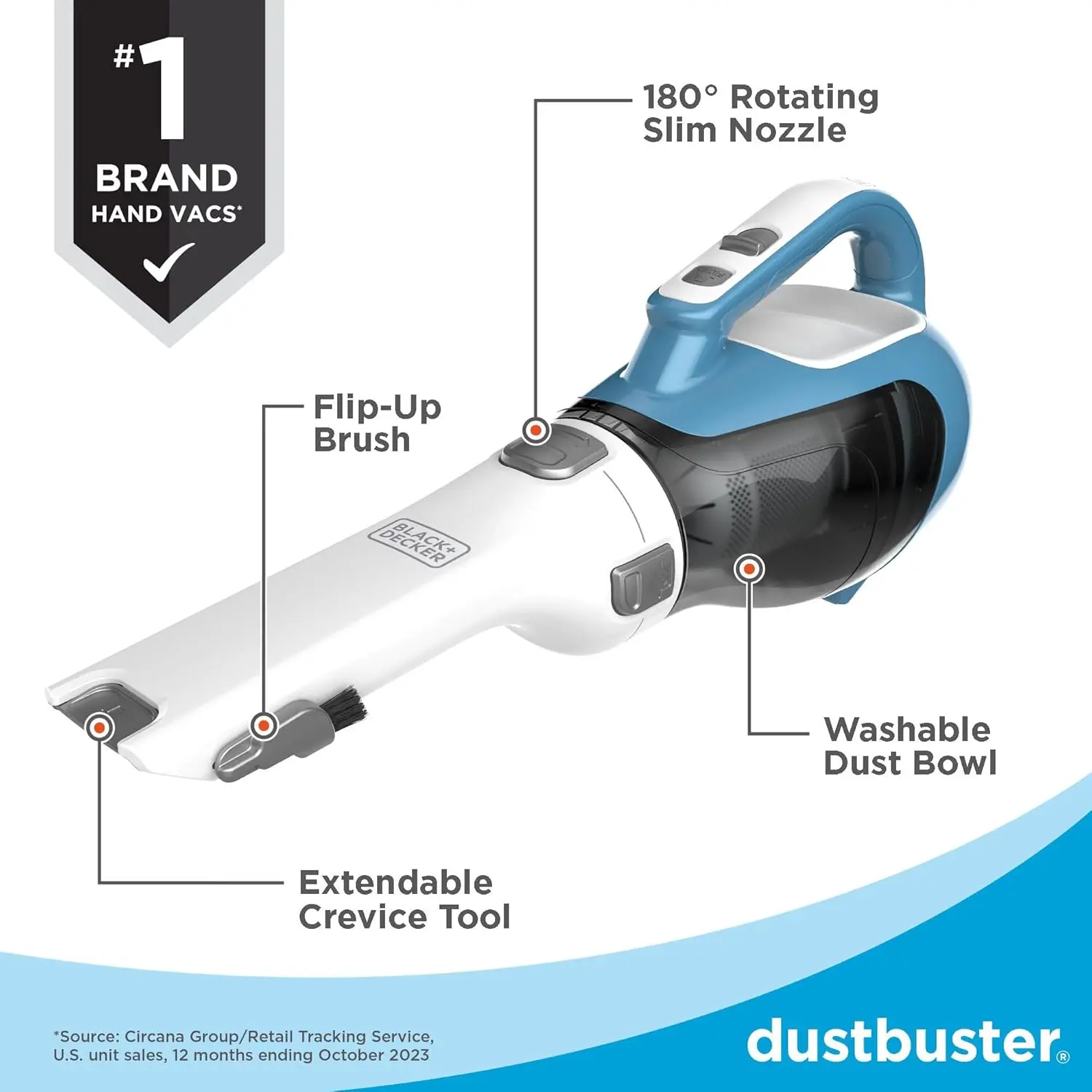 BLACK+DECKER dustbuster AdvancedClean Cordless Handheld Vacuum, Compact Home and Car Vacuum with Crevice Tool (CHV1410L) image 3