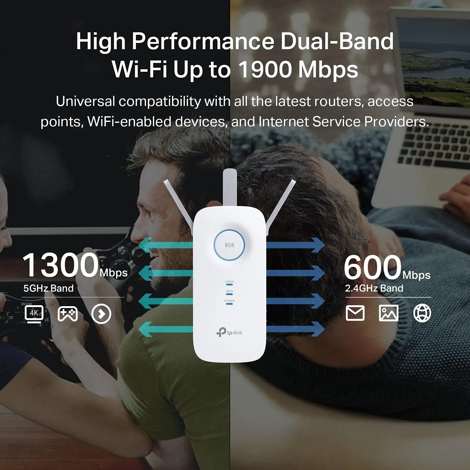 TP-Link AC1900 WiFi Range Extender RE550 | Dual-Band Wireless Repeater Amplifier w/Gigabit Ethernet Port | Up to 2200 Sq. Ft., 32 Devices | Internet Signal Booster | APP Setup | EasyMesh Compatible image 2