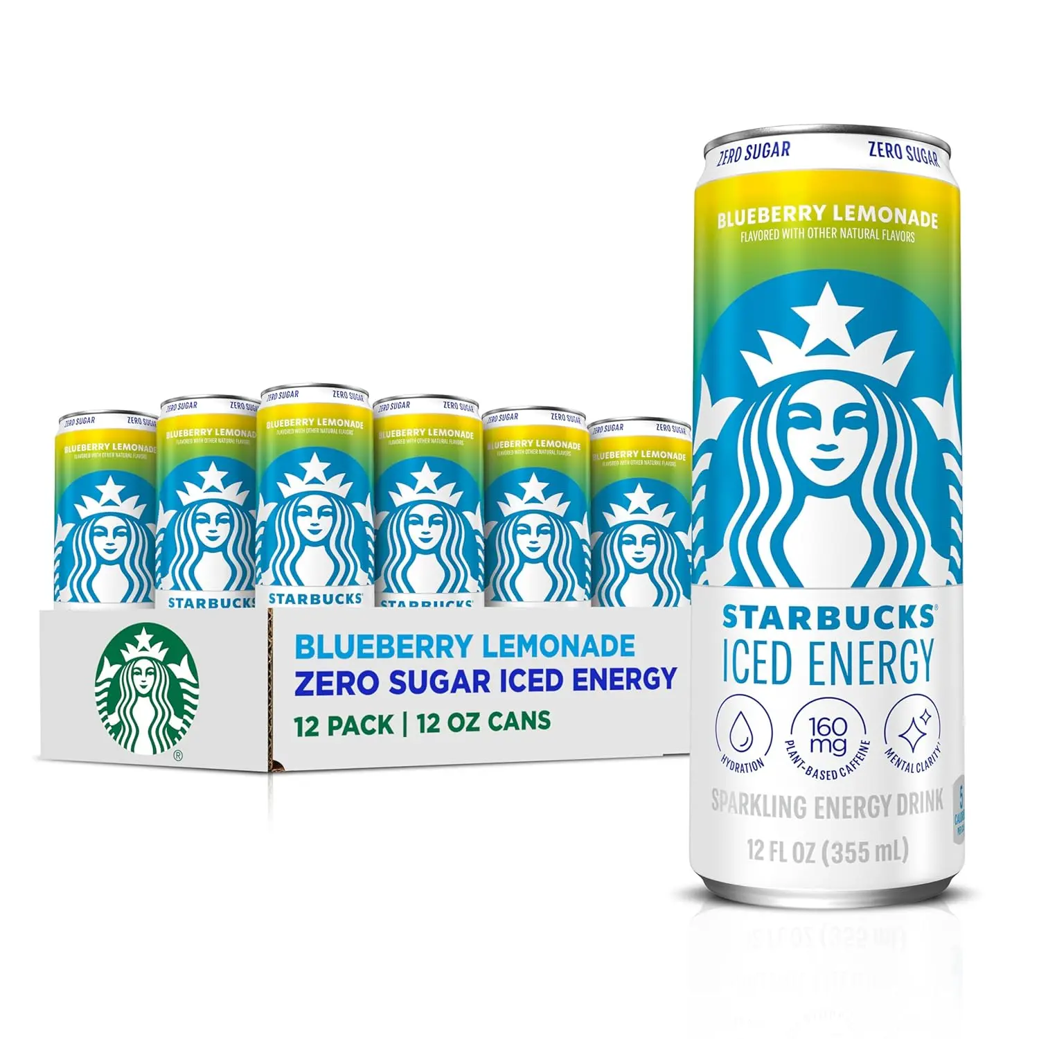Starbucks Iced Energy Drink, Blueberry Lemonade, Zero Sugar Energy Drink, Plant Based Caffeine, Hydration, Mental Clarity, 12 Fl Oz Cans (Pack of 12) image 1