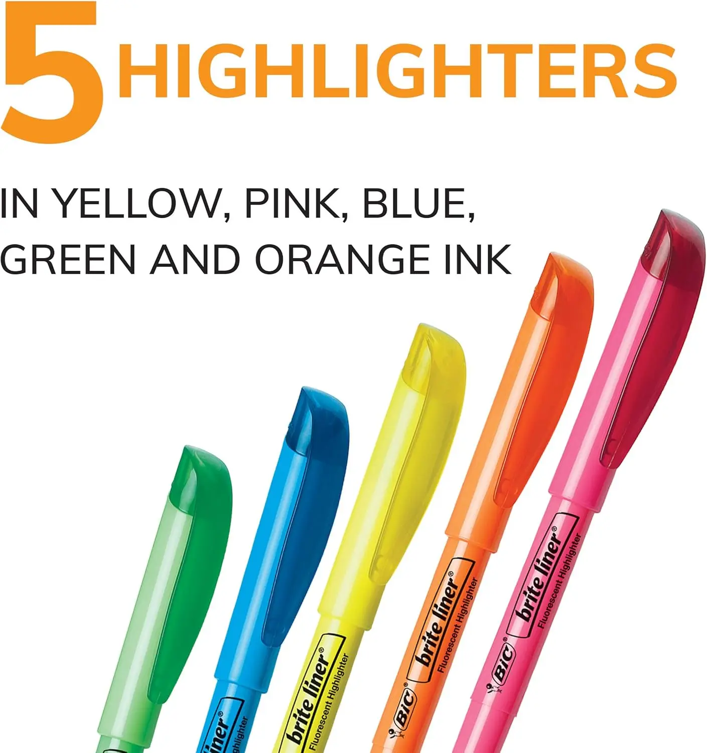 BIC Brite Liner Highlighters, Chisel Tip, 5-Count Pack of Highlighters Assorted Colors, Ideal Highlighter Set for Organizing and Coloring image 2