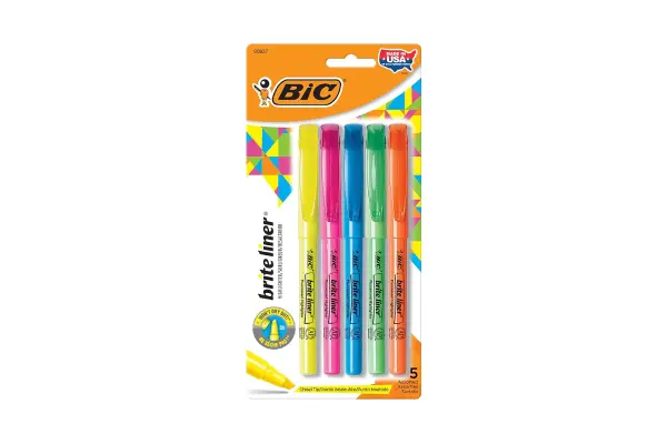 BIC Brite Liner Highlighters, Chisel Tip, 5-Count Pack of Highlighters Assorted Colors, Ideal Highlighter Set for Organizing and Coloring image