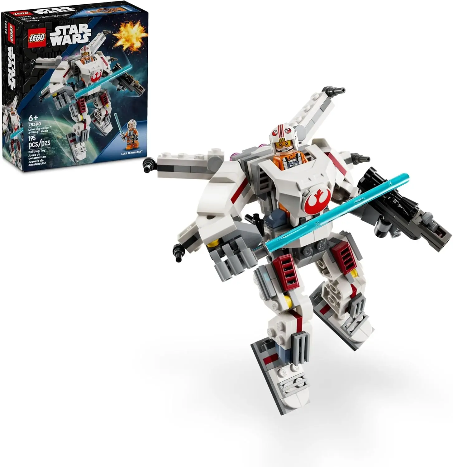 LEGO Star Wars Luke Skywalker X-Wing Mech, Buildable Star Wars Action Figure with Luke Skywalker Toy, Collectible Building Set for Kids, Creative Star Wars Gift for Boys and Girls Ages 6 and Up, 75390 image 1