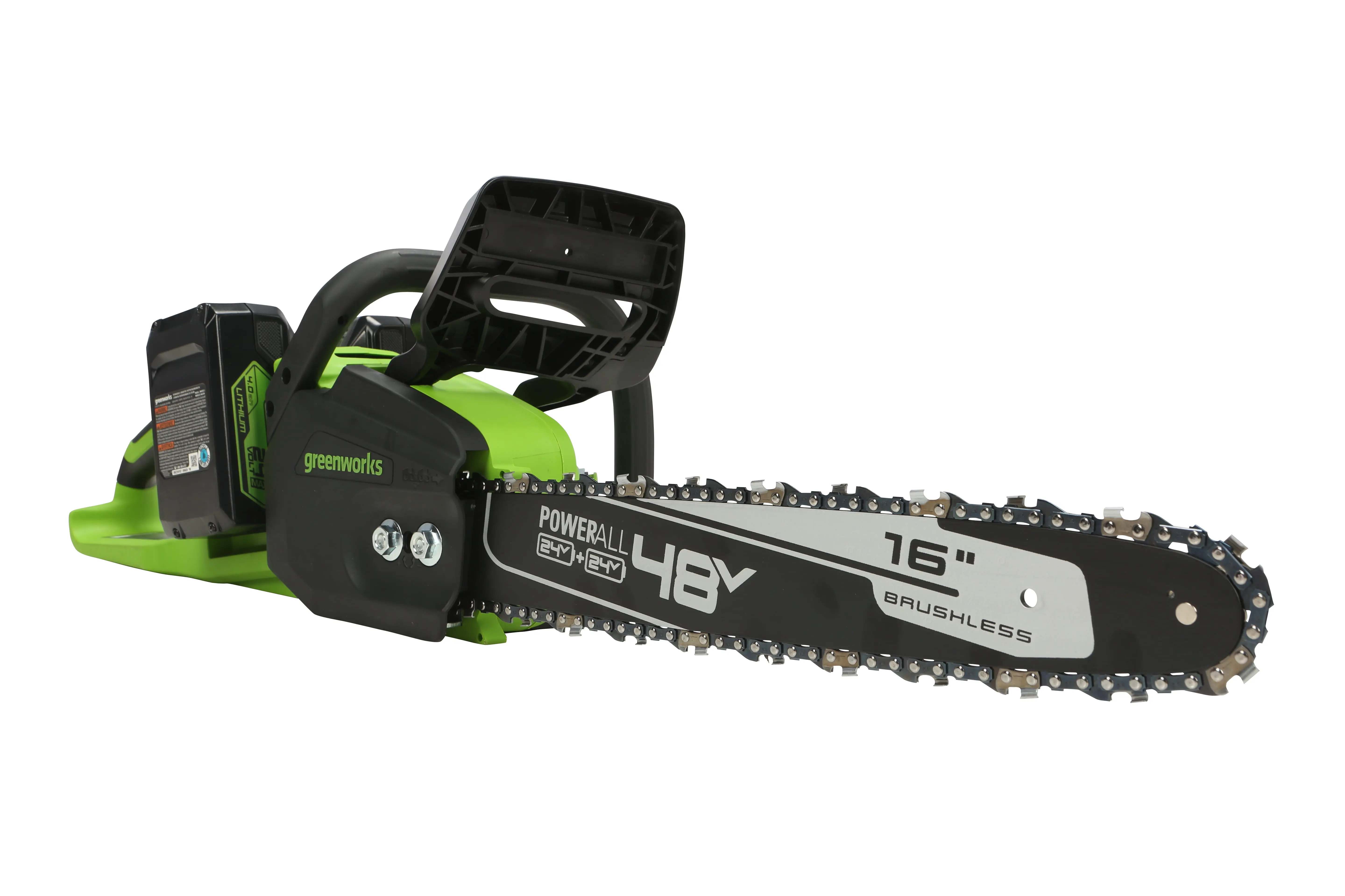 Greenworks 48V (2x24V) 16" Brushless Chainsaw + (2) 4Ah USB Batteries & Dual Port Charger 2018002 image 3